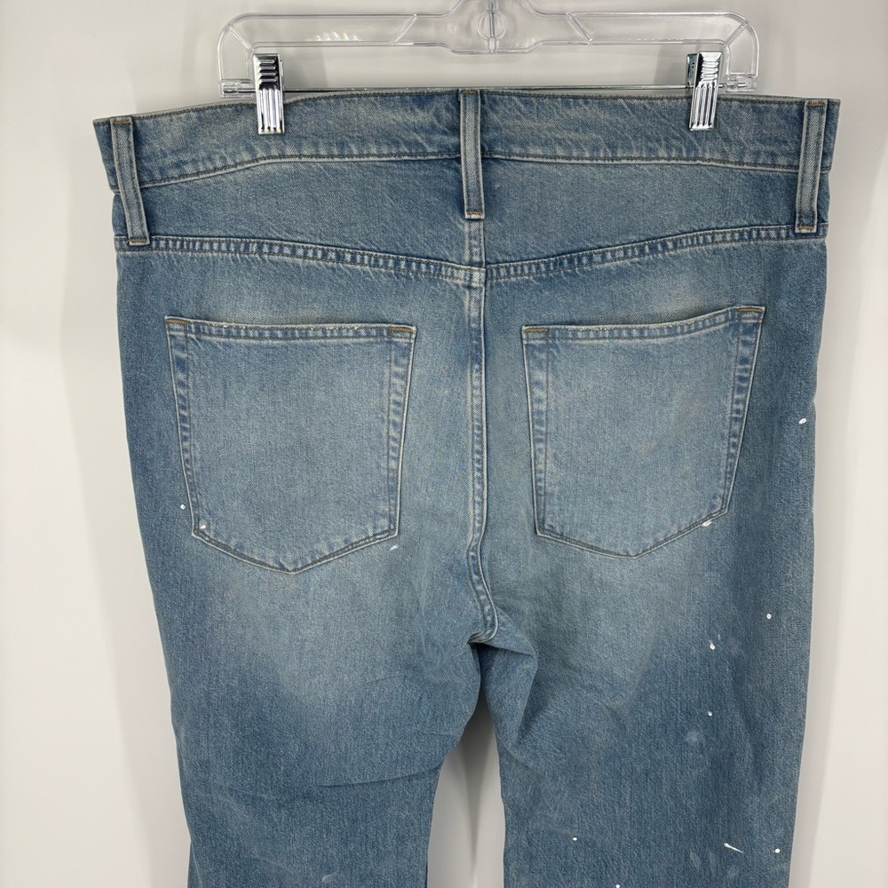 J CREW Mid Rise Slouchy Straight Jeans with Paint Splatter Ice Blue Wash Size 33 - Picture 9 of 12